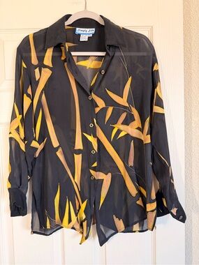 Simply Silk Black Long Sleeve Button-Front Top Women’s Sz S/M 100% Silk Blouse